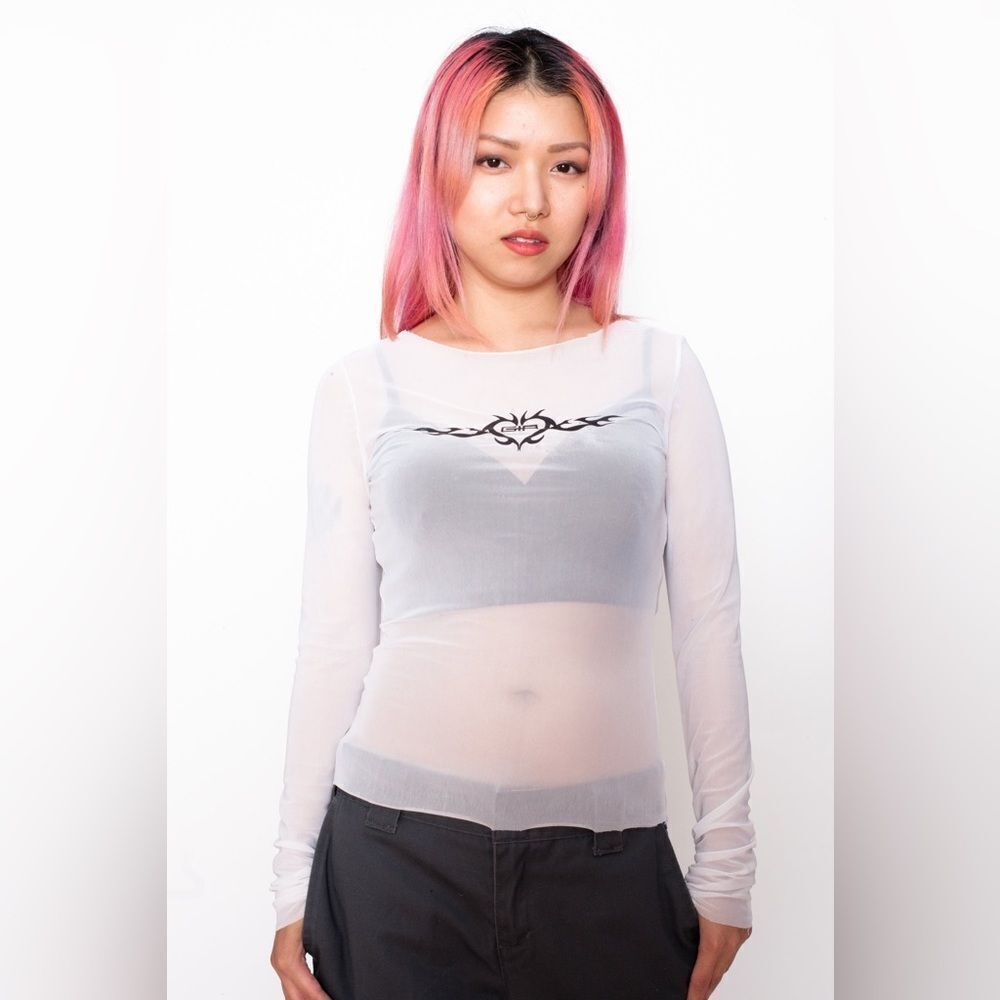 I.AM.GIA white mesh logo long sleeve top
